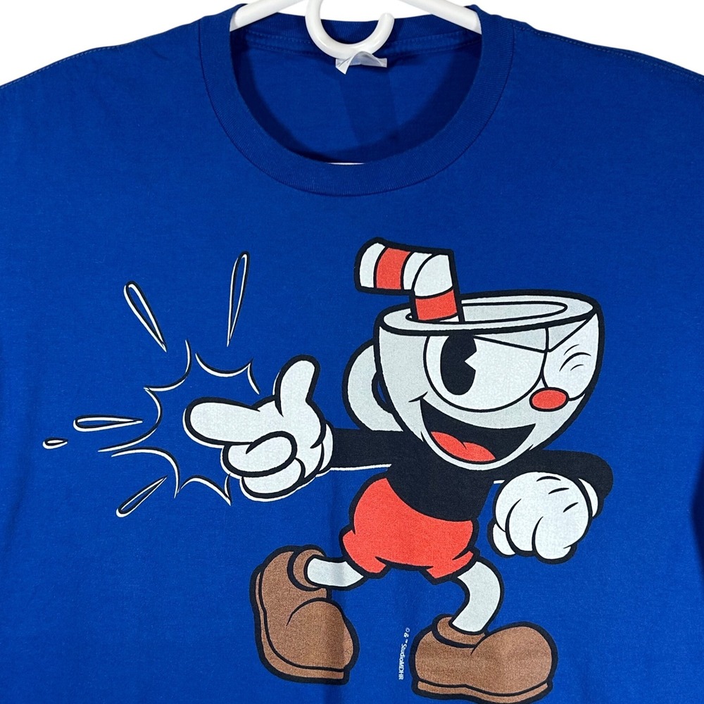 Port & Company Cuphead Graphic Print T-Shirt Mens Size XL Royal Blue
